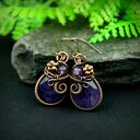 Miedziane kolczyki z ametystem - wiszące wire wrapping