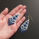 Ręcznie robione kolczyki Azulejos z frędzlami - styl folk