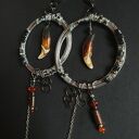 Duże kolczyki z wilczym kłem - etniczne i gotyckie, 100% handmade