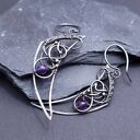 Srebrne kolczyki z ametystem - wire wrapping ze srebra 925 - ręcznie robione