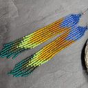 Długie kolczyki boho z koralików - tęcza ombre 14 cm