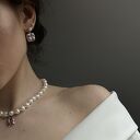 Kolczyki perły z retro kwadratami z różowego złota