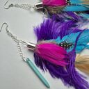 Kolczyki kolorowe energetyczne pióra duże lekkie wykonane w pojedynczym egzemplarzu rękodzieło