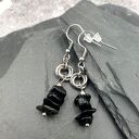 Wiszące kolczyki chainmaille z obsydianem - Omnis Lapis