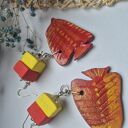 Kolczyki ceramiczne ryby - pojedyncza sztuka boho folk (Ruda Klara)