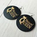 Duże drewniane kolczyki z grawerem QUEEN
