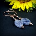 Kolczyki z akwamarynem i szafirem - wiszące miedziane wire wrapping