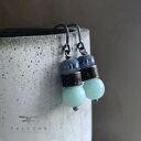 Kolczyki Mint & Denim Blue z jadeitem i szkłem - srebrne bigle 925