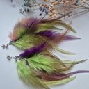 Kolczyki delikatne leciutkie pióra różowo-fioletowe rękodzieło polecam