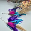 Kolczyki kolorowe energetyczne pióra duże lekkie wykonane w pojedynczym egzemplarzu rękodzieło