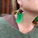 Kolczyki kwiaty i zielone pióra