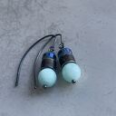 Kolczyki Mint & Denim Blue z jadeitem i szkłem - srebrne bigle 925