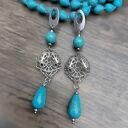 Kolczyki Ażurowy Liść Turkusowy Howlit