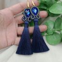 Granatowe złote długie kolczyki, navy blue sutasz, soutache sutaszowe, klipsy