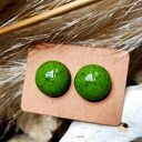 DAMSKIE ZIELONE KOLCZYKI wkrętki CERAMIKA & SZTYFTY stal szlachetna KOLOROWA BIŻUTERIA HAND - MADE