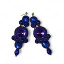 Kolczyki sutasz Nane Sutasz rękodzieło kobaltowe śliwkowe