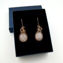 Kolczyki z różowym kwarcem - miedziane wire wrapping, wiszące, ręcznie robione