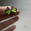 Kolczyki Little Flowers - bordo & green lime - ręcznie zdobione