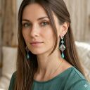 Kolczyki Ażurowy Liść Turkusowy Howlit