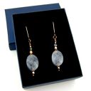 Kolczyki z akwamarynem i szafirem - wiszące miedziane wire wrapping