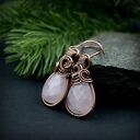 Kolczyki z różowym kwarcem - miedziane wire wrapping, wiszące, ręcznie robione