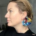 Kolczyki boho nausznica z piórami i kwiatami - na jedno ucho