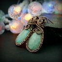 Wiszące kolczyki z amazonitem - miedziane wire wrapping, ręczne wykonanie