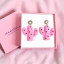 Kolczyki z żywicy: KAKTUSY z jaspisem: candy pink