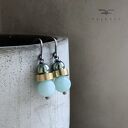 Kolczyki Mint & Scarab Green z jadeitem i hematytem - srebrne bigle z mosiądzu