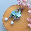 Kolczyki z niezapominajkami - mini łąka z glinki Fimo i perłą Swarovski 6 mm