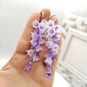 Długie kolczyki grona, matowe dzwoneczki, fioletowe