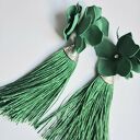 Kolczyki zielone duże chwosty handmade boho
