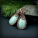Wiszące kolczyki z amazonitem - miedziane wire wrapping, ręczne wykonanie