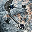 Srebrne kolczyki wkrętki półksiężyce, kolczyki z karborundem, egipskie kolczyki z czarnym oczkiem