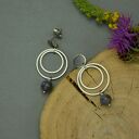 Ręcznie robione kolczyki koła z labradorytem - stal chirurgiczna (wire wrapping)