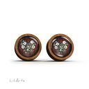 Kolczyki drewniane - Serce steampunk - sztyfty