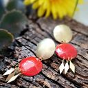 🌺 Kolekcja „Viva” Letnie mosiężne kolczyki z czerwonym elementem emaliowanym