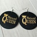 Duże drewniane kolczyki z grawerem QUEEN „Natural Queen”