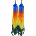 Kolczyki Chwosty z Koralików - Tęczowe Boho Handmade 14 cm