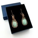 Wiszące kolczyki z amazonitem - miedziane wire wrapping, ręczne wykonanie
