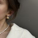 Złote kolczyki perły z plecionymi retro zawieszkami