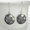 BLACK & white - KOLCZYKI SREBRO BIGLE, Z GRAFIKĄ W SZKLE