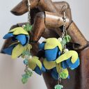 Duże leciutkie kwiaty zielono - niebieskie rękodzieło pojedynczy