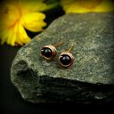 Kolczyki sztyfty z onyksu - miedziane wire wrapping, oksydowane