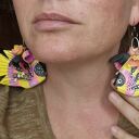 Kolczyki drewniane Ryby Frida malowane kwiatami - etno boho