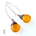 Goldfish - srebrne kolczyki z chalcedonem miodowym