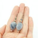 Kolczyki z akwamarynem i szafirem - wiszące miedziane wire wrapping
