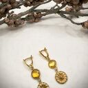 Kolczyki z cytrynem Kwiaty, Srebro 925 w złotym pokryciu