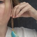 Kolczyki pióra ażurowe w turkusie i zieleni - lekkie boho