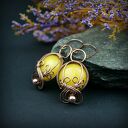 Kolczyki z agatem, hematytem i miedzią - ręczne wire wrapping